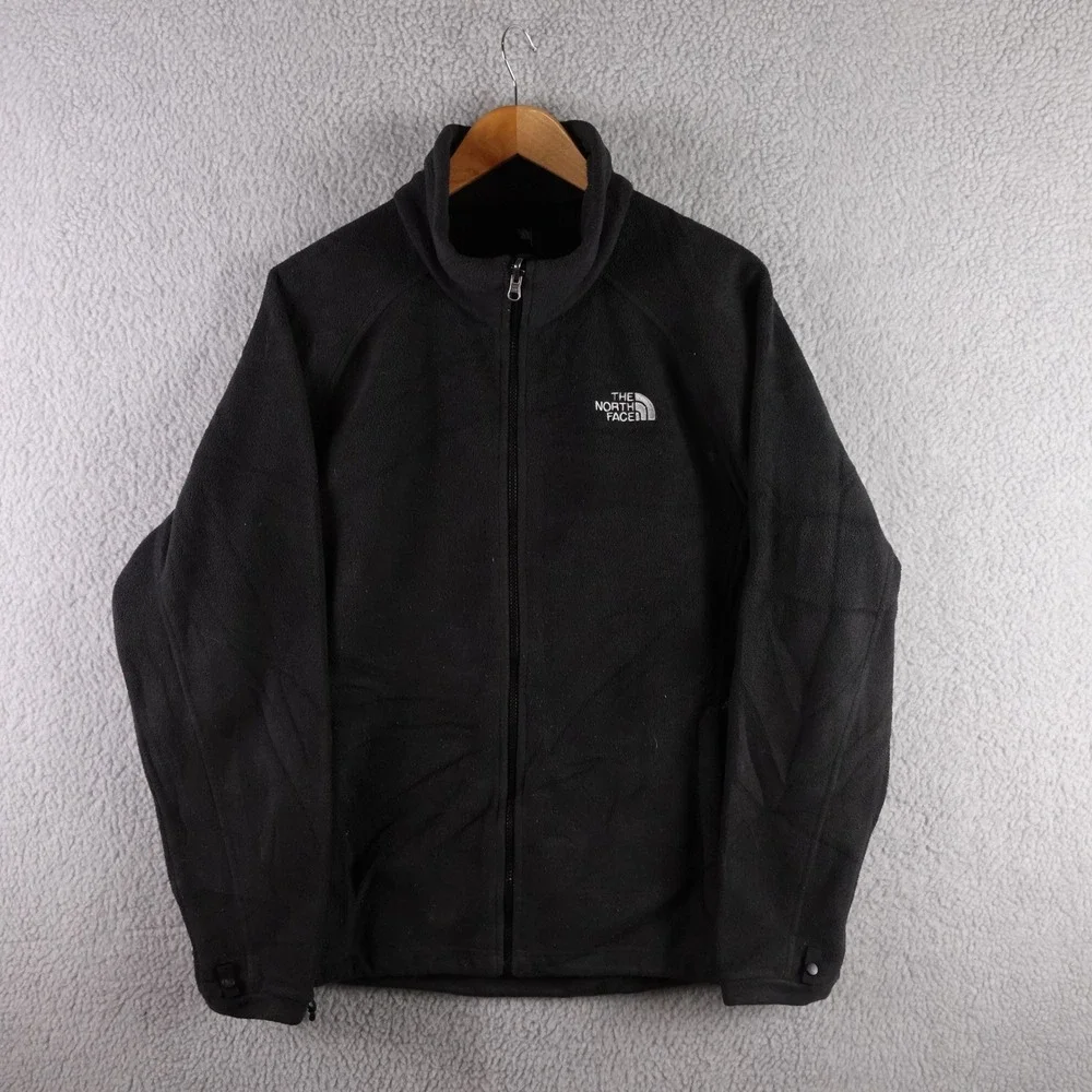 The North Face Mens Large Full Zip Fleece Jacket Black Mock Neck Outdoor Camping